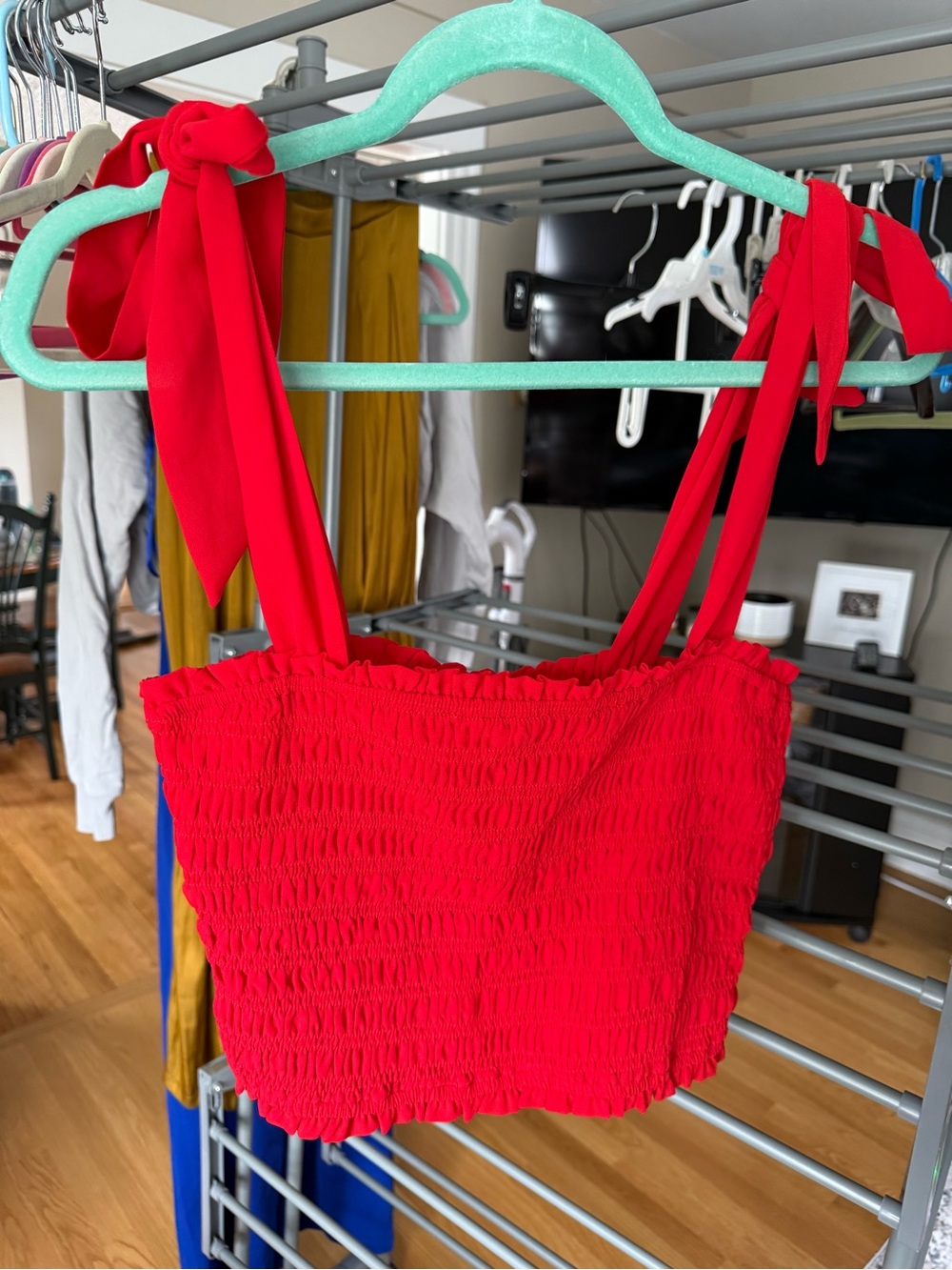 Altar'd State Red Smocked Tie-Shoulder Crop Top